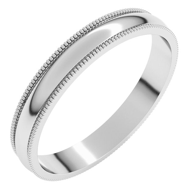 10K Yellow Or White Or Rose Gold Standard Lightweight Milgrain Half Round Band