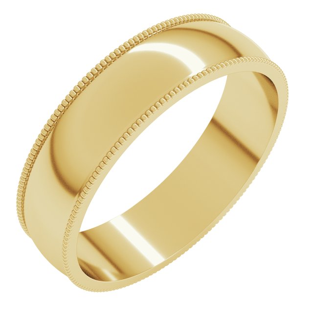 10K Yellow Or White Or Rose Gold Standard Lightweight Milgrain Half Round Band