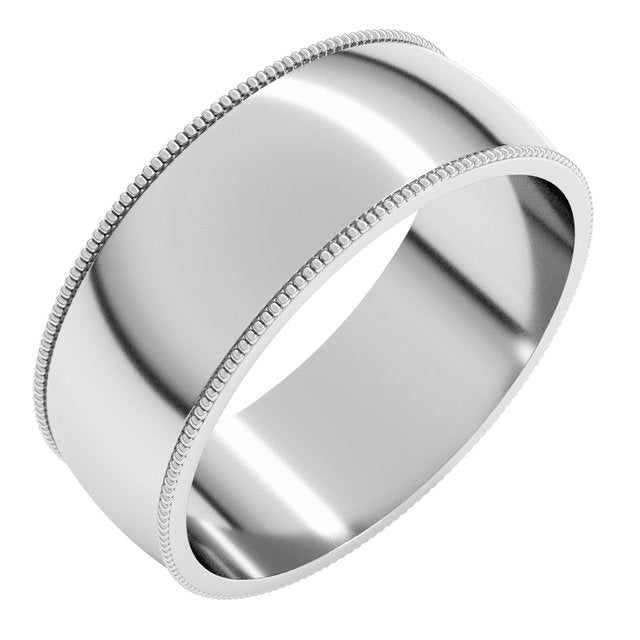 14K Yellow Or White Or Rose Gold Or Sterling Silver Or Platinum Standard Lightweight Milgrain Half Round Band