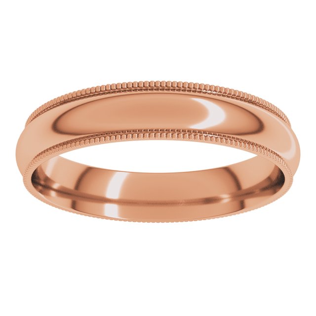 10K Yellow Or White Or Rose Gold Milgrain Half Round Comfort Fit Light Band