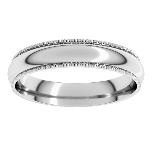 10K Yellow Or White Or Rose Gold Milgrain Half Round Comfort Fit Light Band