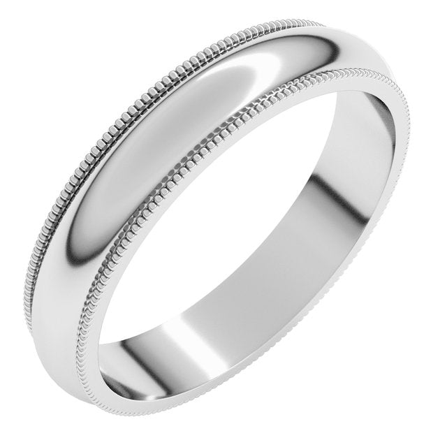 14K Yellow Or White Or Rose Gold Or Sterling Silver Or Platinum Or Palladium Milgrain Standard Fit Half Round Band