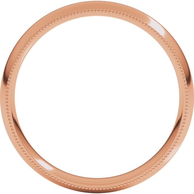 10K Yellow Or White Or Rose Gold Milgrain Half Round Comfort Fit Light Band