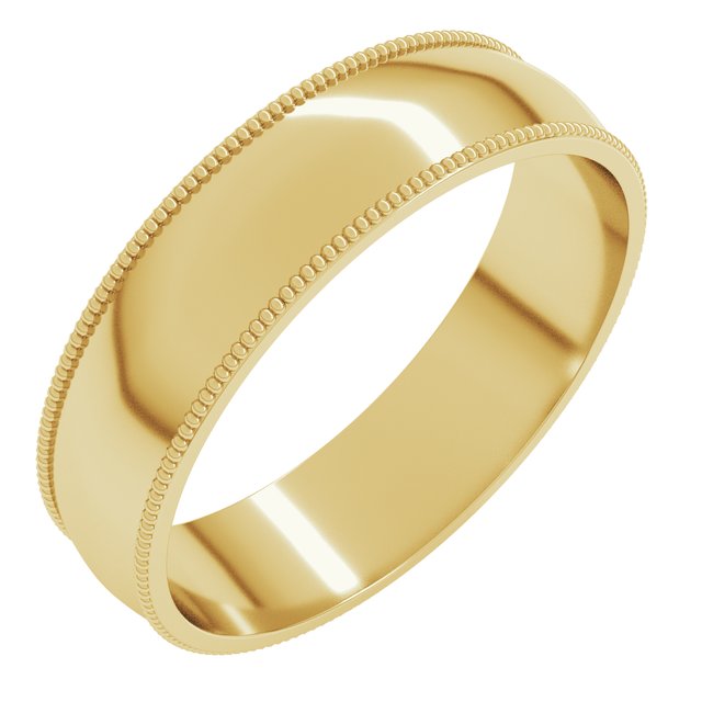 10K Yellow Or White Or Rose Gold Milgrain Half Round Comfort Fit Light Band