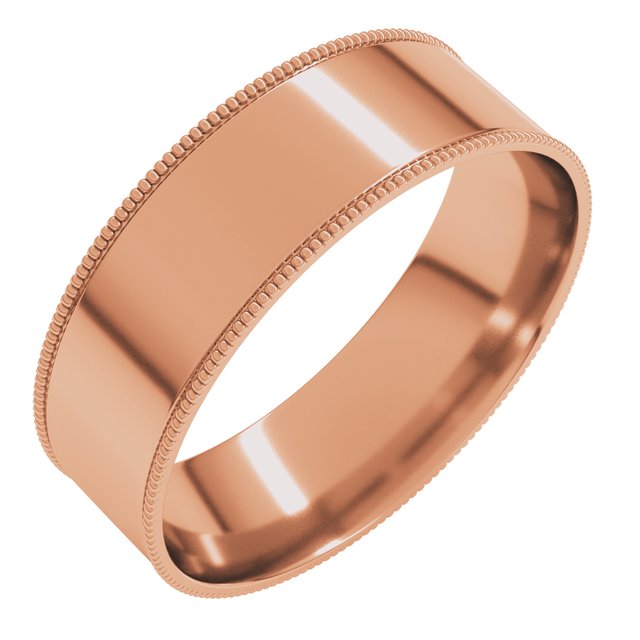 14K Yellow Or White Or Rose Gold Or Sterling Silver Or Platinum Standard Weight Milgrain Flat Comfort Fit Band