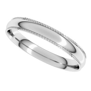 10K White Gold 3 mm Rope Comfort-Fit Half Round Band Size 10.5