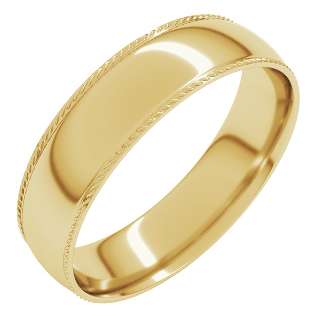 10K Yellow Or White Gold Standard Weight Rope Half Round Comfort Fit Band