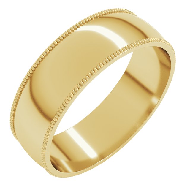 10K Yellow Or White Or Rose Gold Milgrain Half Round Comfort Fit Light Band