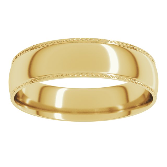 10K Yellow Or White Gold Standard Weight Rope Half Round Comfort Fit Band