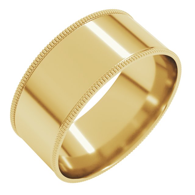 10K Yellow Or White Gold Standard Weight Milgrain Flat Comfort Fit Band