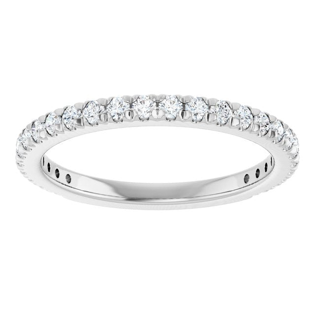 14K White Or Rose Gold Or Platinum Round Polished Natural Diamond French-Set Anniversary Band, Size: 7