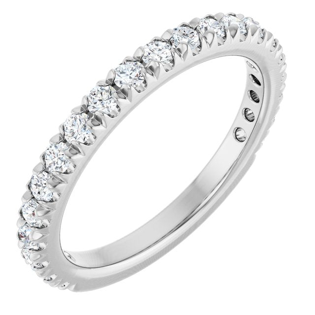 14K White Or Rose Gold Or Platinum Round Polished Natural Diamond French-Set Anniversary Band, Size: 7