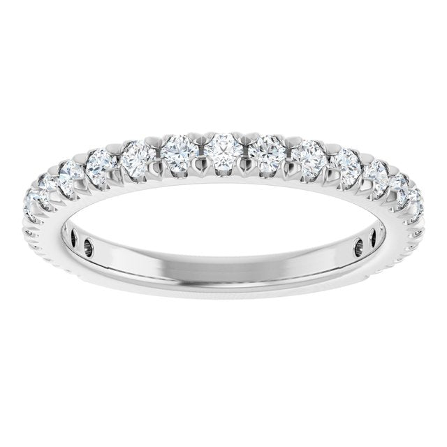 14K White Or Rose Gold Or Platinum Round Polished Natural Diamond French-Set Anniversary Band, Size: 7