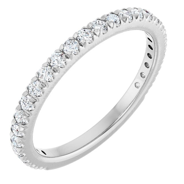 14K White Or Rose Gold Or Platinum Round Polished Natural Diamond French-Set Anniversary Band, Size: 7
