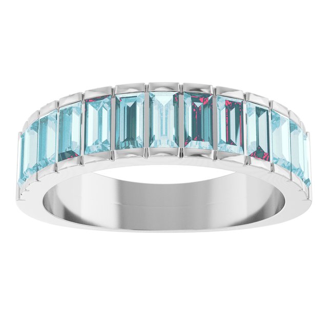 14K White Gold Straight Baguette 4 X 2 Mm Polished Natural Sky Blue Topaz Ring, Size 7