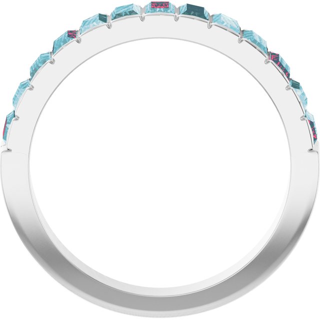 14K White Gold Straight Baguette 4 X 2 Mm Polished Natural Sky Blue Topaz Ring, Size 7