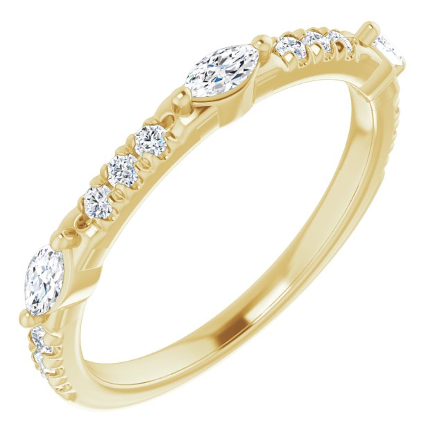 14K Yellow Gold Marquise 4 X 2 Mm Polished 3/8 Ctw Natural Diamond Anniversary Band, Size 7