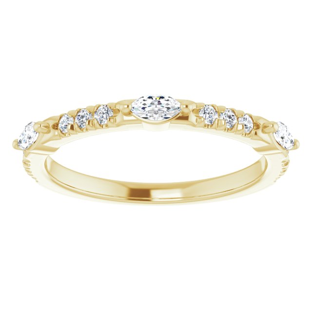 14K Yellow Gold Marquise 4 X 2 Mm Polished 3/8 Ctw Natural Diamond Anniversary Band, Size 7