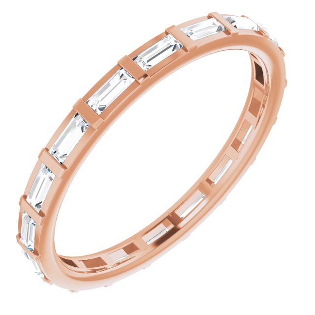 14K Rose Gold Straight Baguette 3 X 1.25 Mm Si2-Si3, Ghi Polished 1/2 Ctw Natural Diamond Eternity Band, Size 7.5