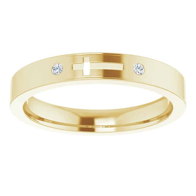 14K Yellow Gold Round 1.5 Mm Polished .03 Ctw Natural Diamond Pierced Cross Stackable Ring, Size 7