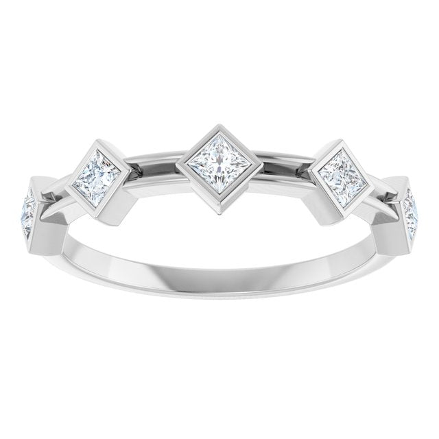 14K White Gold Square 2.25 X 2.25 Mm Polished 1/3 Ctw Lab-Grown Diamond Anniversary Band, Size 7
