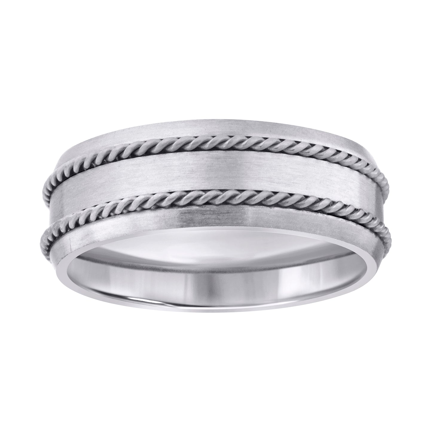Stainless Steel Mens Double Rope Engraved Brushed Sizes 7 - 14 Comfort-Fit Fashion Bridal Anniversary Wedding Engagement Band Ring