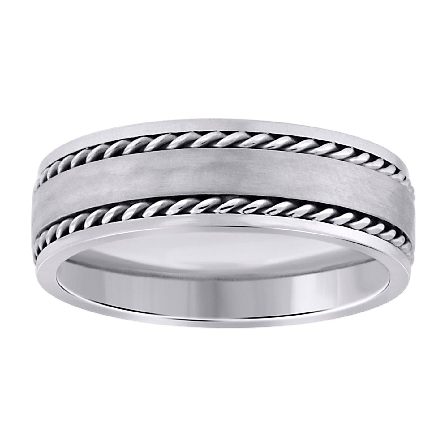 Stainless Steel Mens Double Rope Inlay Brushed Sizes 7 - 14 Comfort-Fit Fashion Bridal Anniversary Wedding Engagement Band Ring
