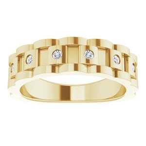 14K Yellow Gold Round 2 Mm 1/4 Ctw Natural Diamond Mens Link-Ring Size 10