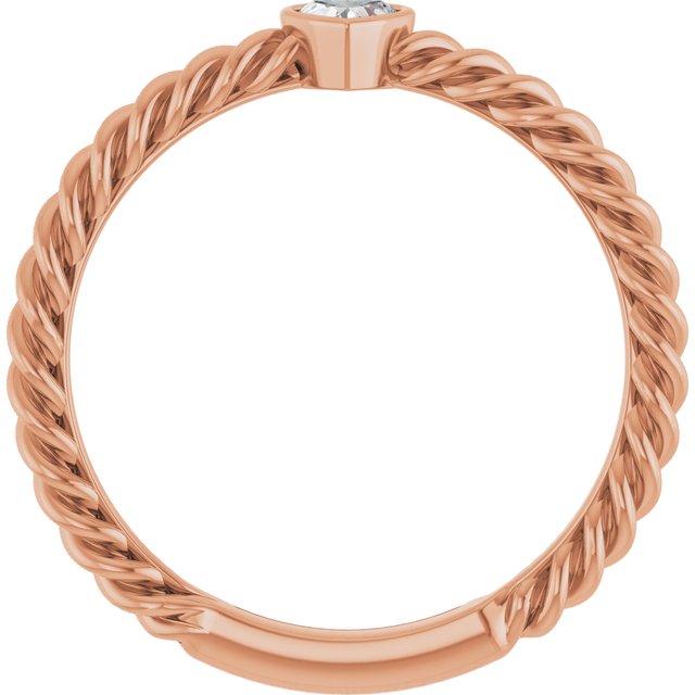 14K Yellor Or White Or Rose Gold Or Sterling Silver Heart 3.5 X 3.2 Mm Polished 1/6 Ct Natural Diamond Bezel-Set Stackable Rope Ring, Size 7