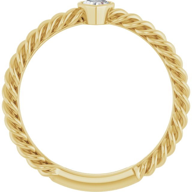 14K Yellor Or White Or Rose Gold Or Sterling Silver Heart 3.5 X 3.2 Mm Polished 1/6 Ct Natural Diamond Bezel-Set Stackable Rope Ring, Size 7