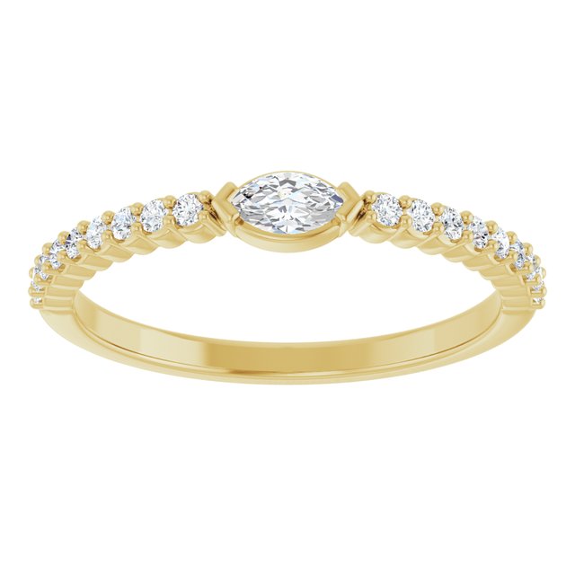 14K Yellow Gold Marquise 4.5 X 2.5 Mm Polished 1/4 Ctw Natural Diamond Stackable Ring, Size 7