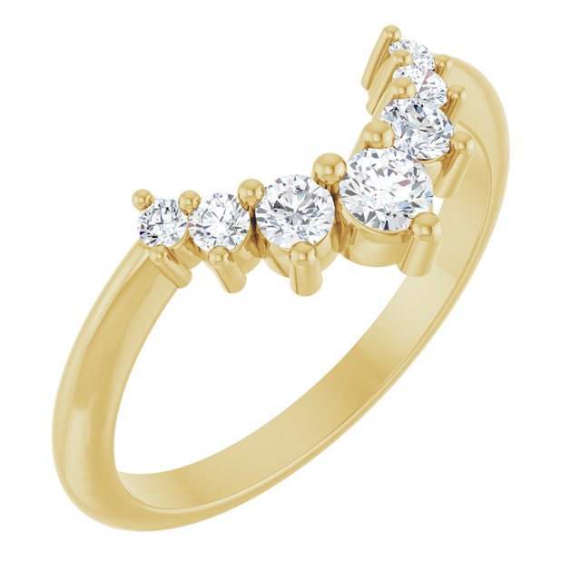 14K Yellow Or White Or Rose Gold Or Platinum Round Polished Natural Diamond Contour Band