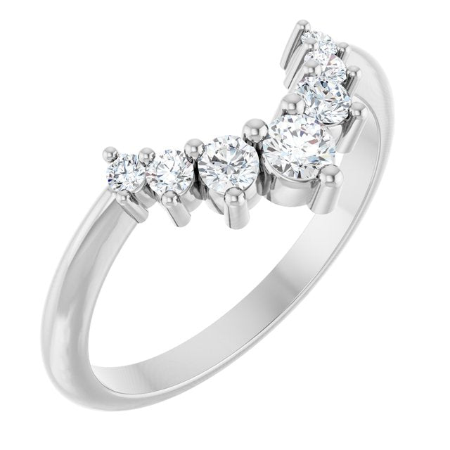 14K Yellow Or White Or Rose Gold Or Platinum Round Polished Natural Diamond Contour Band