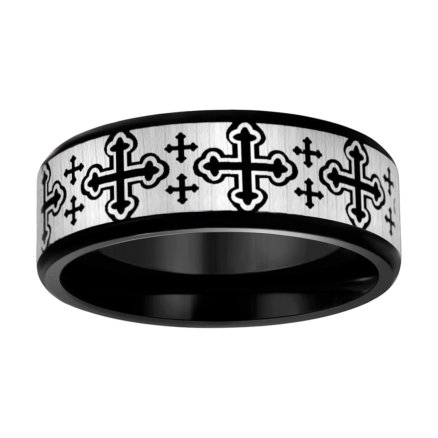 Stainless Steel Mens Cross Laser Pattern Sizes 7 - 14 Comfort-Fit Bridal Anniversary Engagement Wedding Band Ring