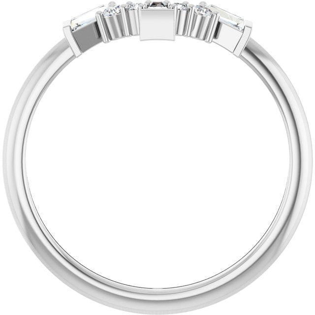 14K White Gold Tapered Baguette 3 X 2 X 1 Mm Polished 1/5 Ctw Natural Diamond Contour Band, Size 7