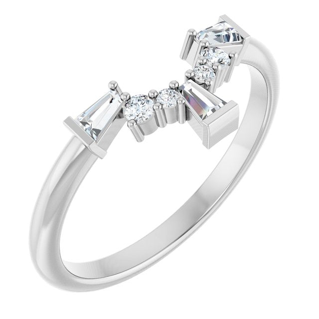 14K White Gold Tapered Baguette 3 X 2 X 1 Mm Polished 1/5 Ctw Natural Diamond Contour Band, Size 7