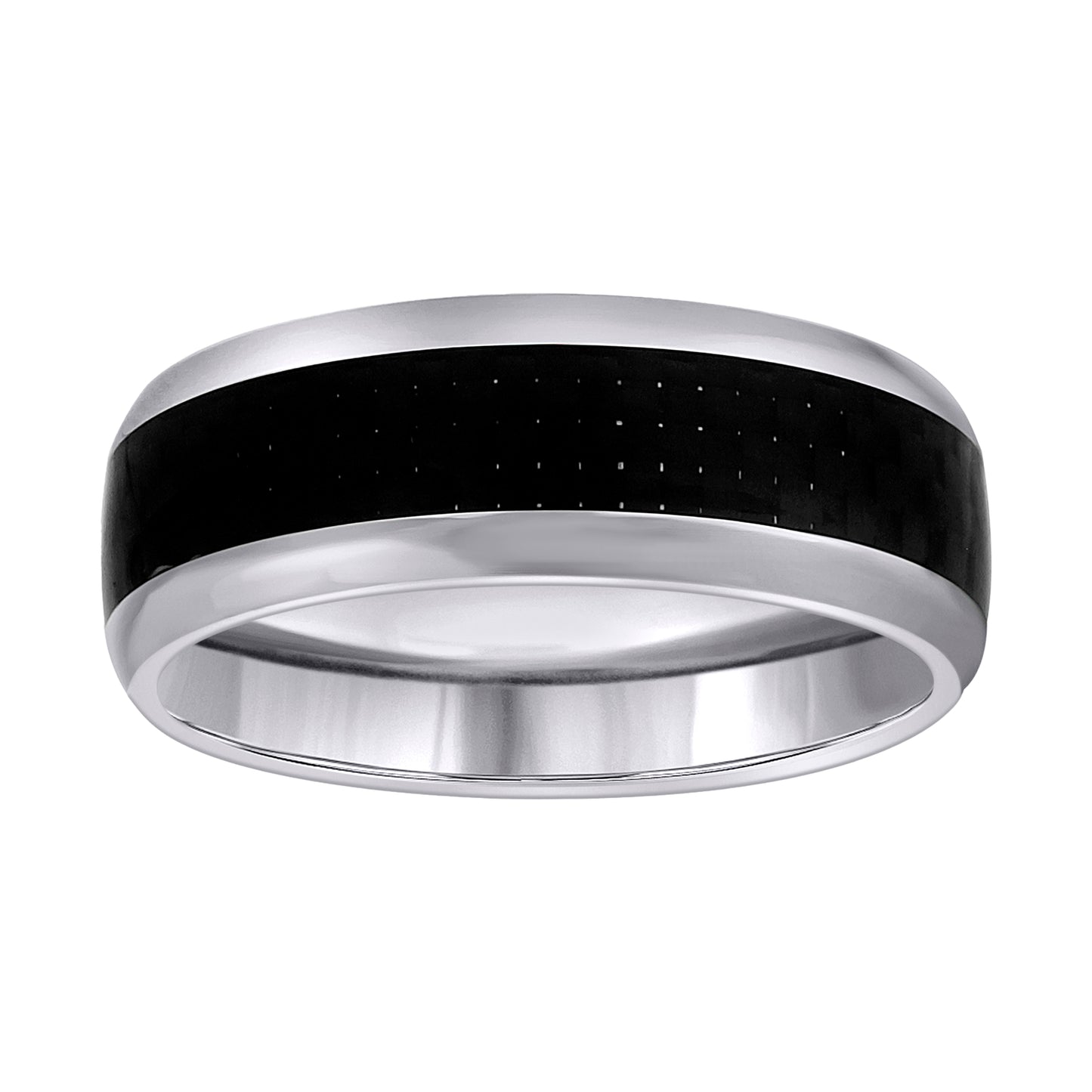 Stainless Steel Men's Carbon Fiber Inlay Center Sizes 7 - 14 Comfort-Fit Fashion Bridal Anniversary Wedding Engagement Band Ring