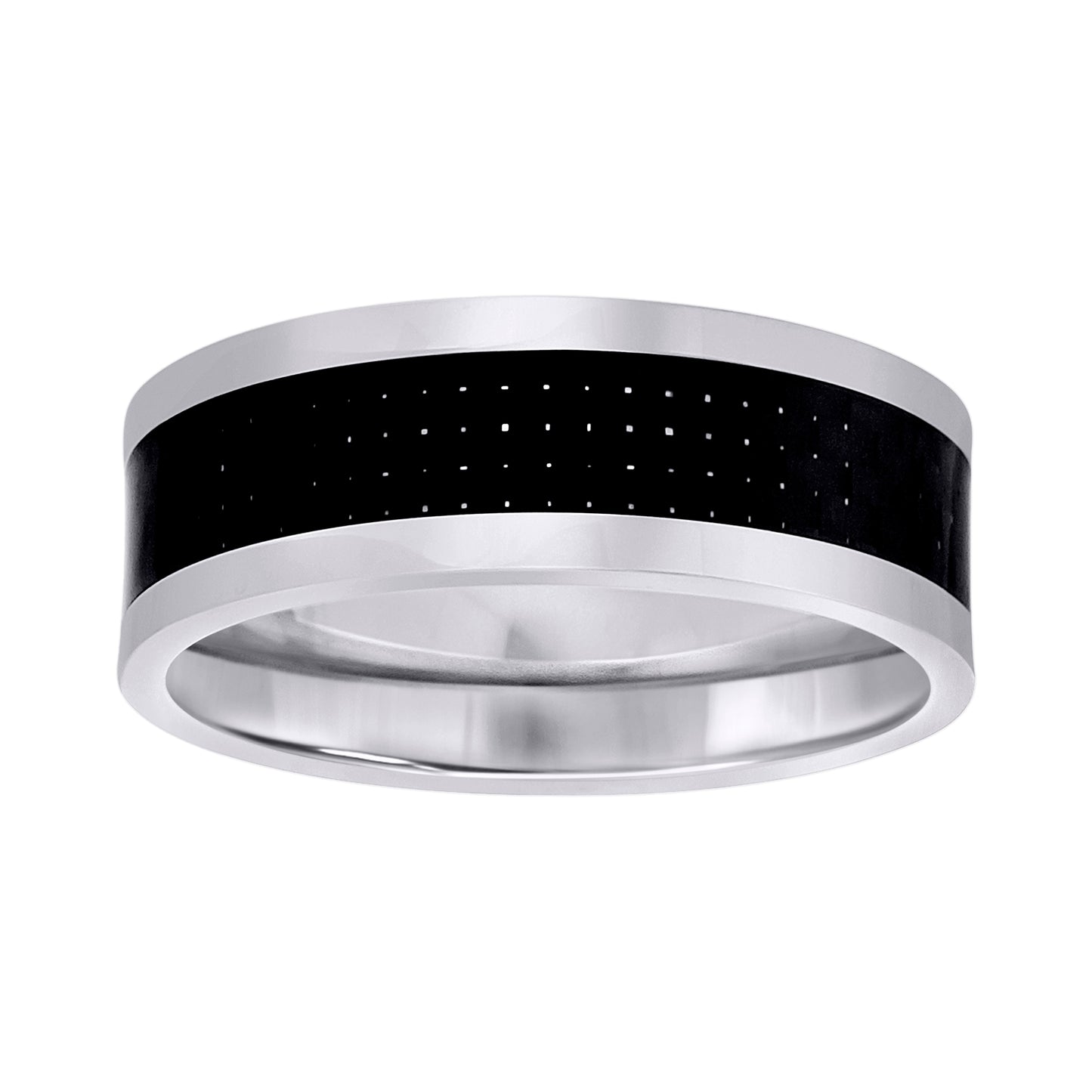 Stainless Steel Mens Carbon Fiber Inlay Sizes 7 - 14 Comfort-Fit Fashion Bridal Anniversary Wedding Engagement Band Ring