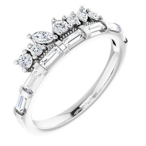 14K White Gold Straight Baguette 3.5 X 1.75 Mm Polished 5/8 Ctw Natural Diamond Anniversary Band Size 7