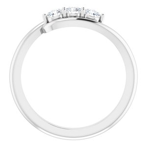 14K White Gold Round 3 Mm Polished 1/4 Ctw Natural Diamond Three-Stone Bypass Ring Size 7