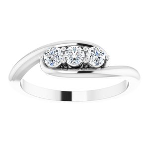 14K White Gold Round 3 Mm Polished 1/4 Ctw Natural Diamond Three-Stone Bypass Ring Size 7