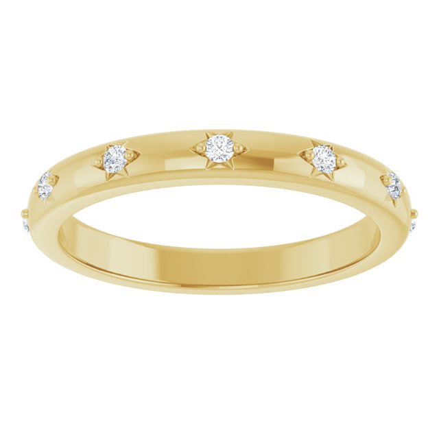 14K Yellow Gold Round 1.5 Mm Si2-Si3, G-H Polished 1/6 Ctw Natural Diamond Eternity Band, Size 7