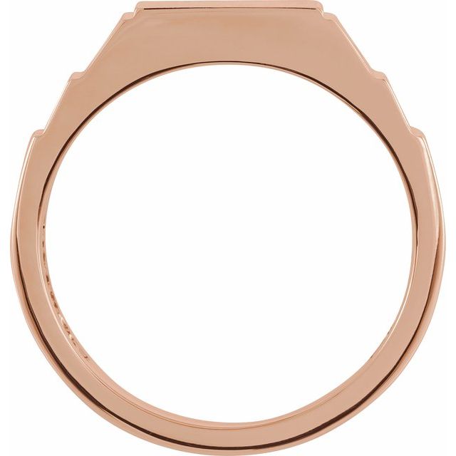 14K Rose Gold Round Polished .08 Ctw Natural Black Diamond Signet Ring, Size 11