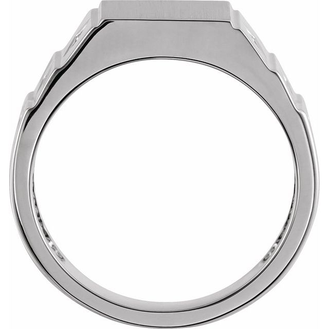 14K White Gold Round Polished Signet Ring, Size 11