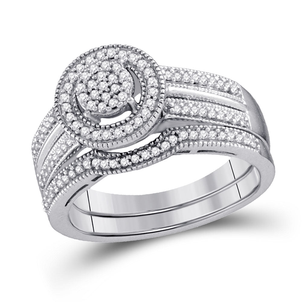 Sterling Silver Round Diamond Bridal Wedding Ring Band Set 1/3 Cttw, Womens Size: 5-10