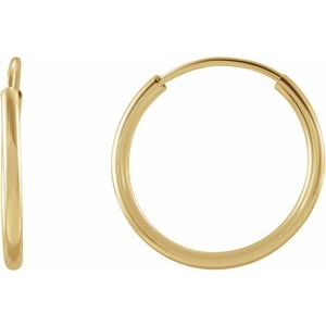14K Yellow Gold Pair Endless Flexible Tube Hoop Earrings, Length: 12 Mm, Thickness: 1 Mm