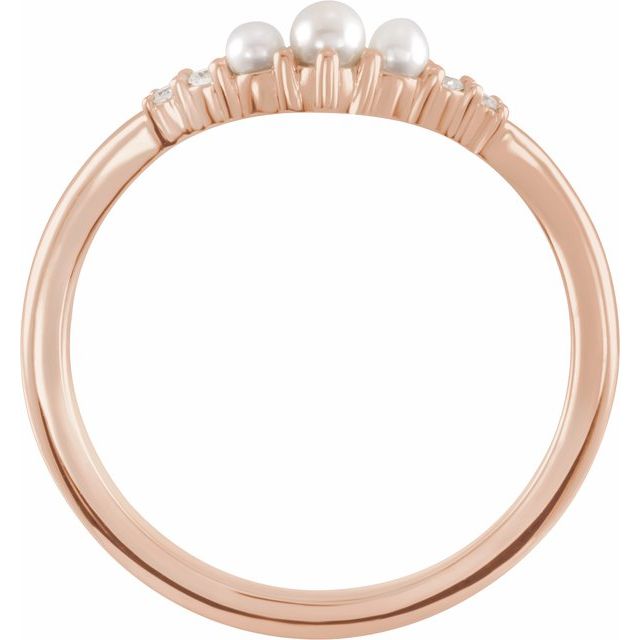 14K Rose Gold 2.5 Mm Polished Cultured White Seed Pearl And .03 Ctw Natural Diamond Contour Band, Size 7