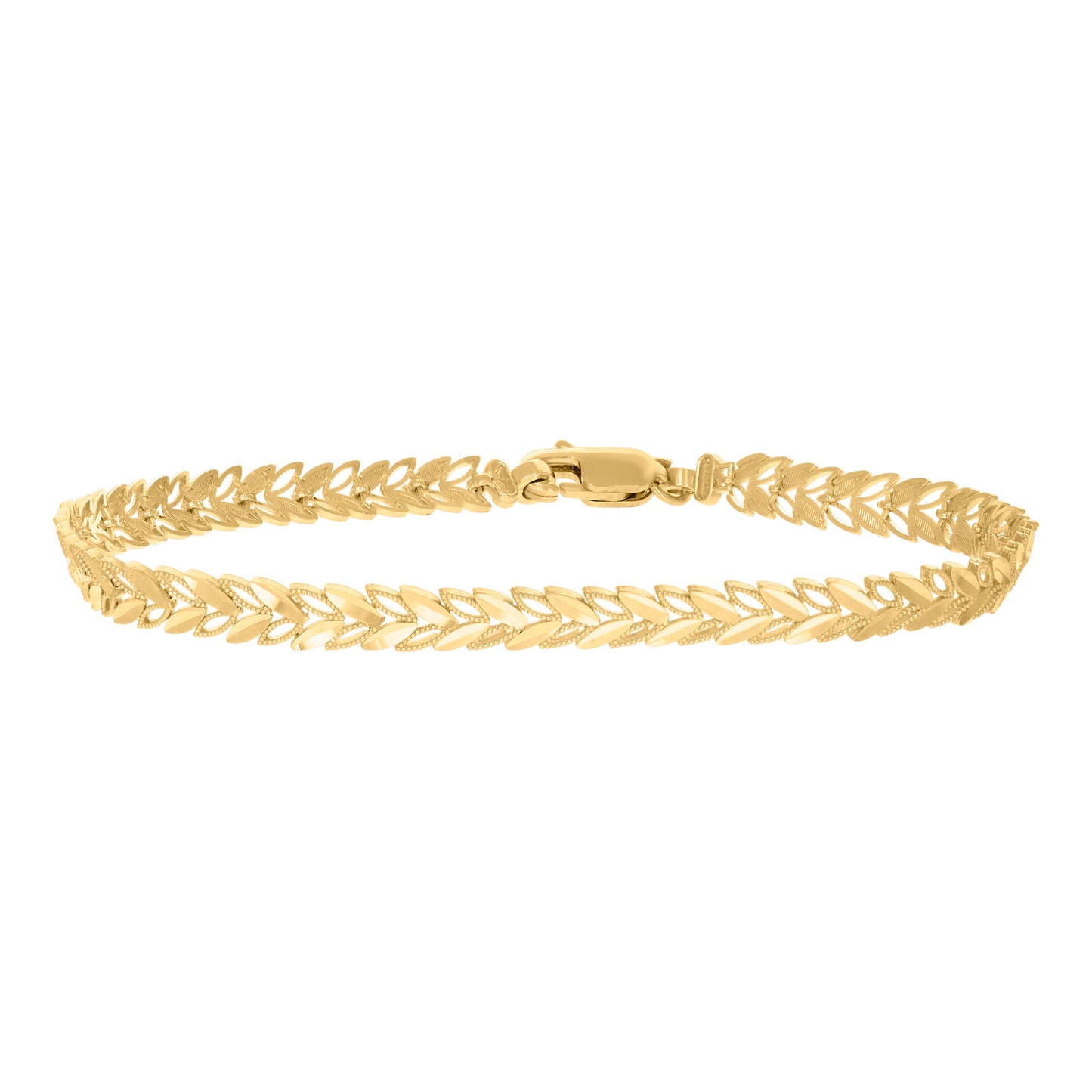 10K Yellow Gold Womens Leaf Link Bracelet