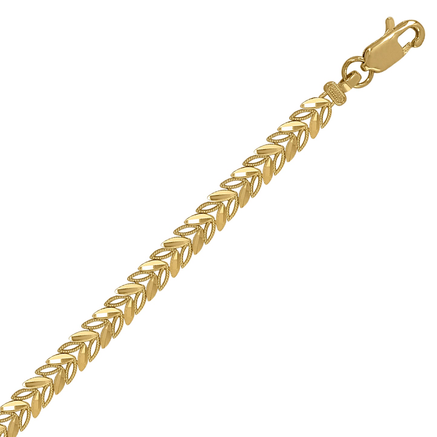 10K Yellow Gold Womens Leaf Link Bracelet