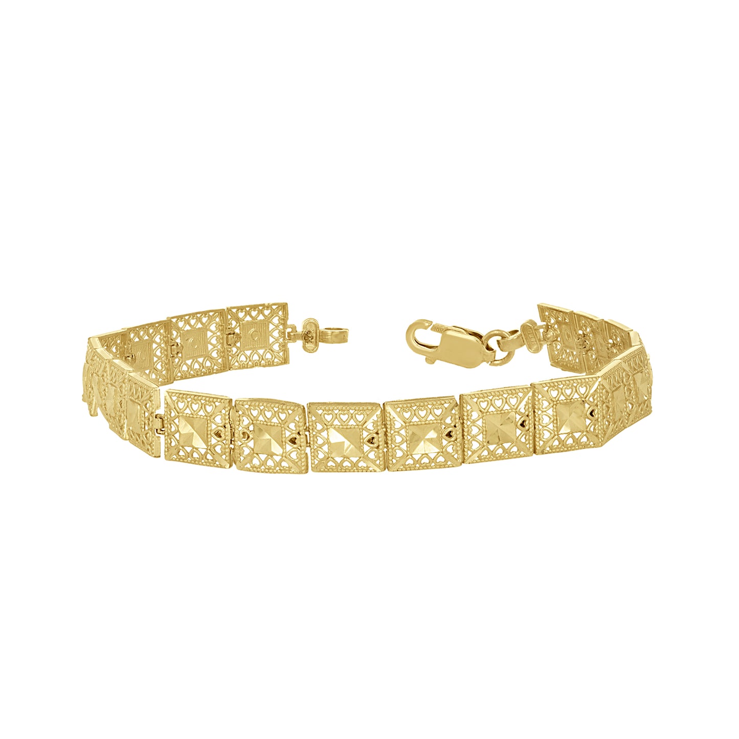 10K Yellow Gold Womens Square Link Bracelet